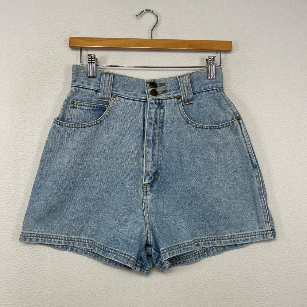 90s Vintage Chazz Charles Ghaitian Womens 9 Blue High Waisted Denim Mom Shorts
